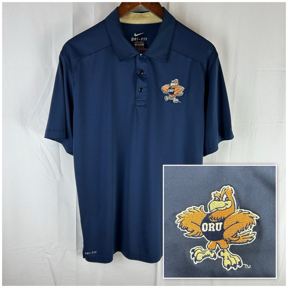 Oral Roberts Golden Eagles ORU Nike Dri Fit Coaches Polo Shirt Men's Medium Blue